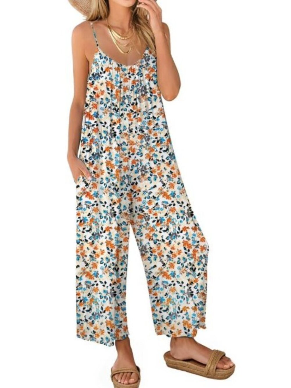 Floral Jumpsuit Womens S Wide Leg Spaghetti Strap Summer Casual